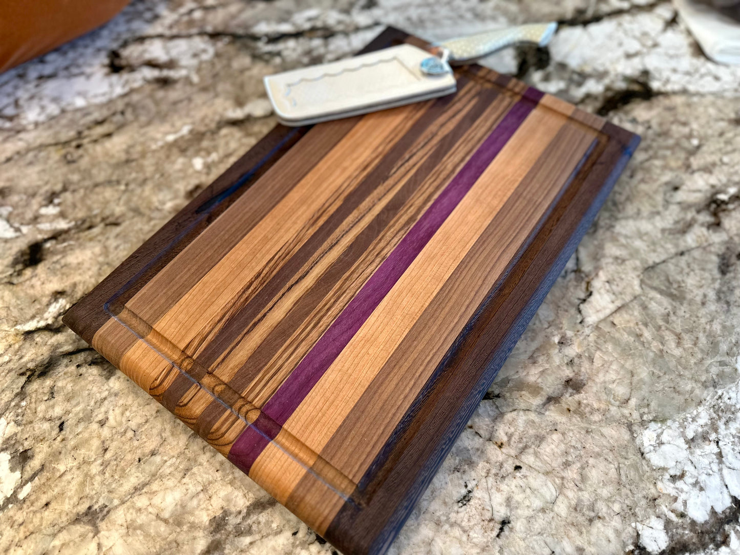 Cherry, Walnut, Zebra, Wenge, & Purple Heart Cutting Board