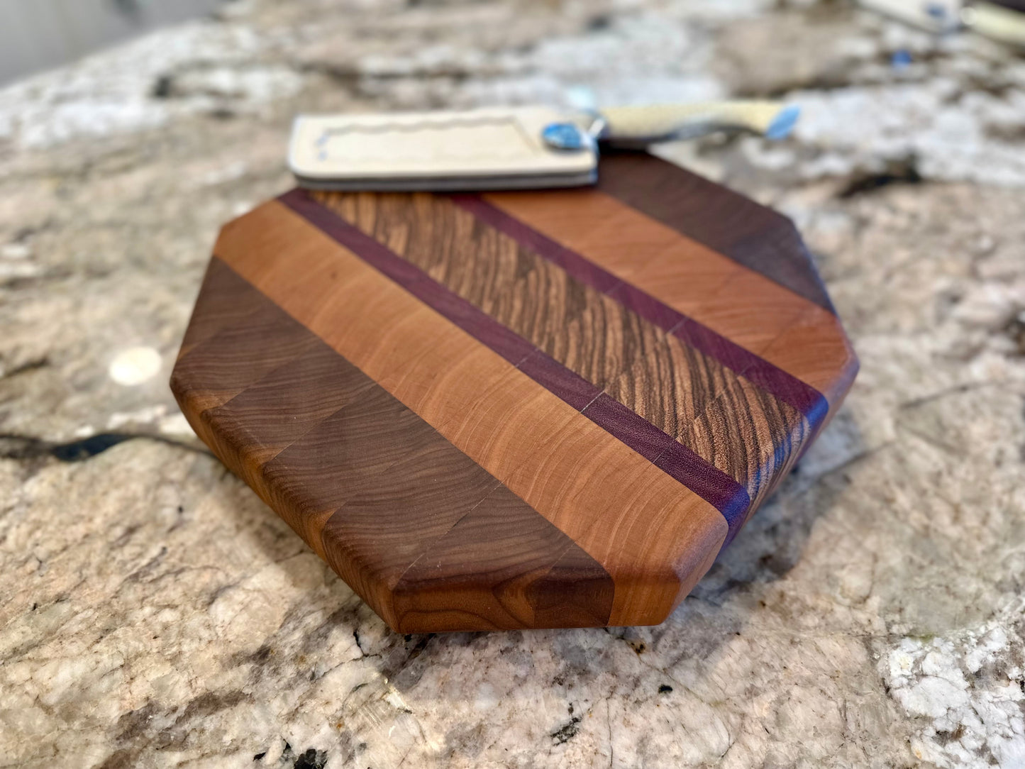 Walnut, Cherry, Purple Heart, & Zebra (End Grain) Butcher Block