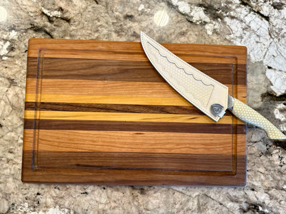 Shedua, Zebra, Yellowheart, and Cherry Wood Cutting Board